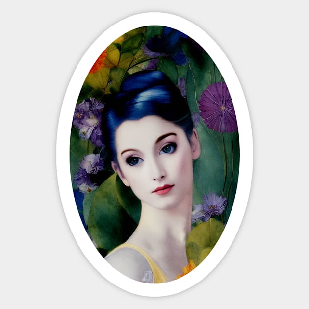 Elegant Vintage Style Collage Portrait of Beautiful Woman Sticker by Sandy Richter Art & Designs